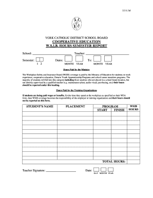 Cooperative Education WSIB Hours Report