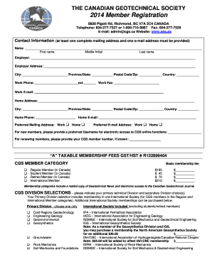 Canadian Geotechnical Society 2014 Member Registration