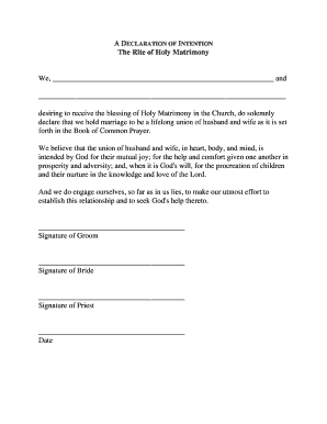 Declaration of Intention for Holy Matrimony