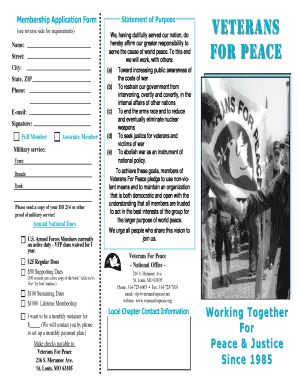 Veterans For Peace Membership Application
