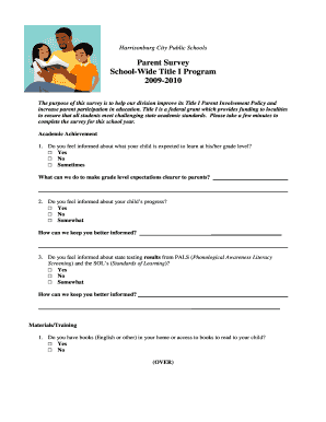 Parent Survey School-Wide Title I Program 2009-2010 - harrisonburg k12 va