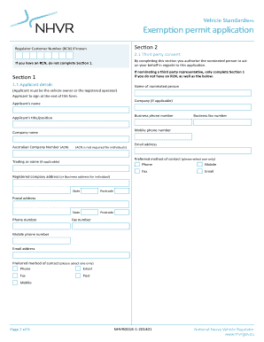 Vehicle Standards Exemption Permit Application