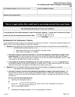 Notice to End Tenancy for Interference, Damage, or Overcrowding