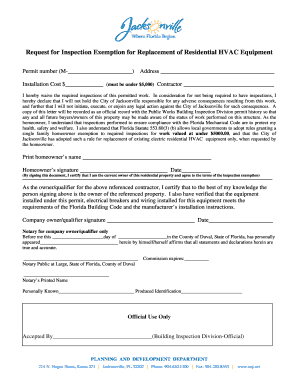 Request for Inspection Exemption for Replacement of Residential HVAC Equipment