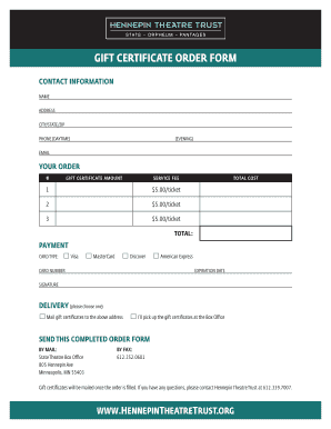 Gift Certificate Order Form