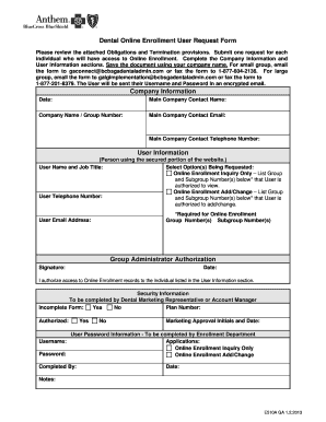 Dental Online Enrollment User Request Form