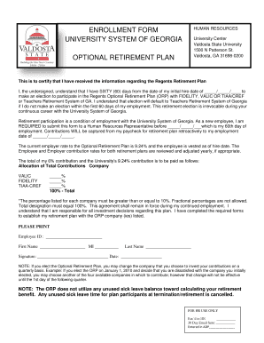 University System of Georgia Retirement Plan Enrollment Form