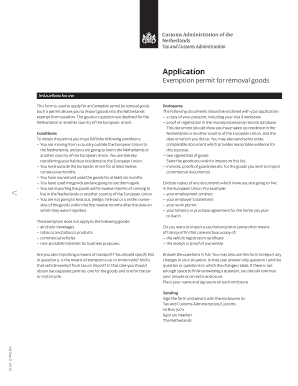 Netherlands Exemption Permit for Removal Goods