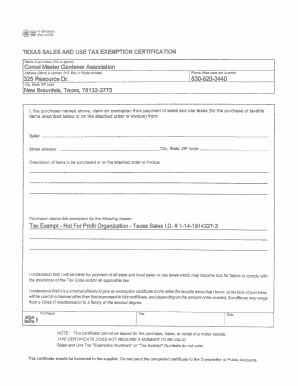 Texas Sales and Use Tax Exemption Certification