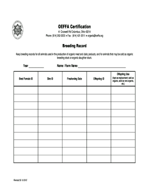 Organic Breeding Record Form
