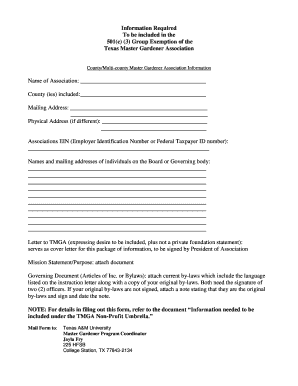 Information Required Texas Master Gardener Association