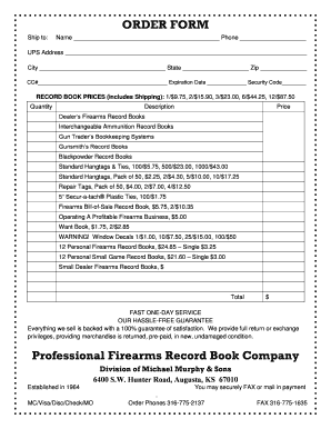 Firearms Record Book Order Form