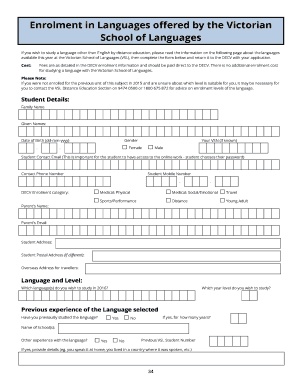 Victorian School of Languages Enrolment Form