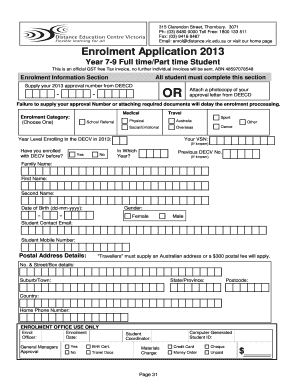 Enrolment Application Form 2013