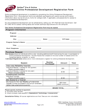 Galileo Pre-K Online Professional Development Registration Form