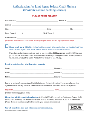 Saint Agnes Federal Credit Union Online Banking Authorization