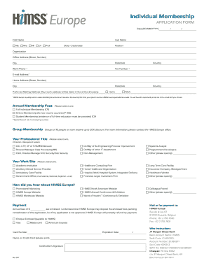 HIMSS Europe Individual Membership Application Form