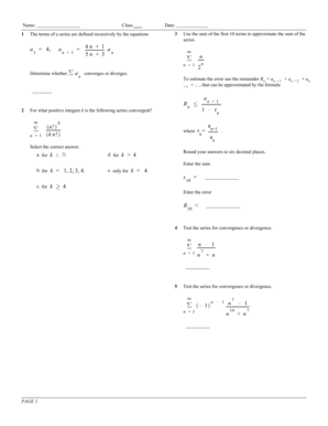 Mathematics Series Convergence Test Form