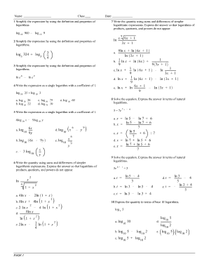 Logarithmic Equations and Applications Worksheet