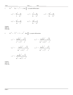 Implicit Differentiation Worksheet