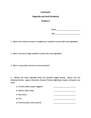 Vegetable and Herb Gardening Homework