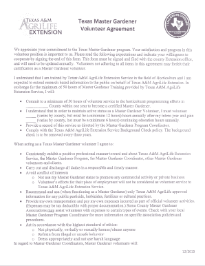 Texas Master Gardener Volunteer Agreement