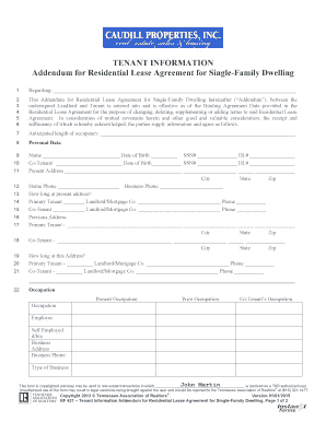 Tenant Information Addendum for Residential Lease Agreement
