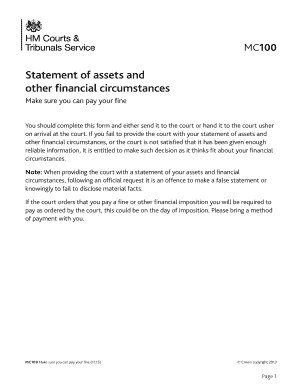 UK Court Fine Payment Form MC100