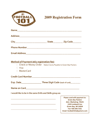 Green Bay Packers Registration Form
