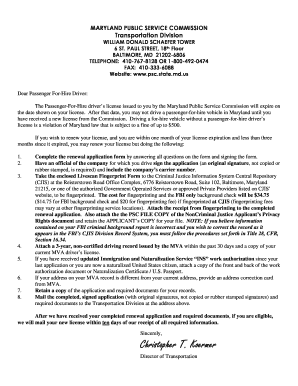 Maryland Passenger-For-Hire Driver License Renewal
