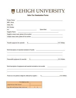 Sales Tax Itemization Form