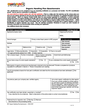 Organic ProcessHandling Plan bQuestionnaireb - Natural Food bb