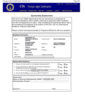 Foreign Labor Certification Sponsorship Questionnaire