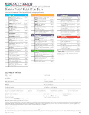 Rodan+Fields Retail Order Form
