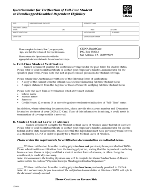 CIGNA Student or Disabled Dependent Verification Form