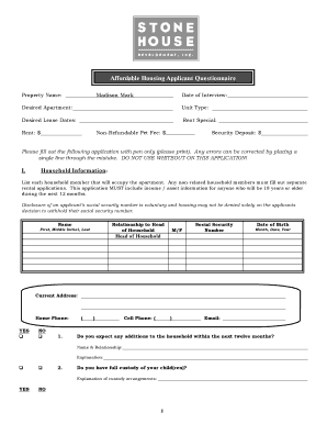 Affordable Housing Applicant Questionnaire