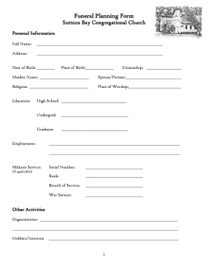Funeral Planning Form