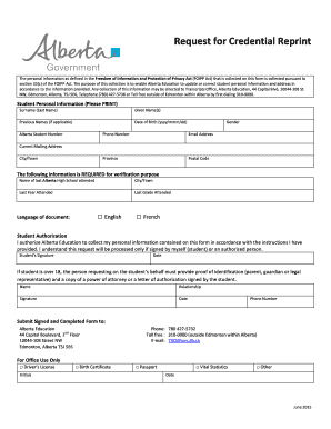 Alberta Credential Reprint Request Form