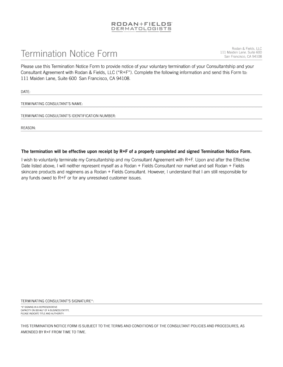 Delete Pages In Rodan Fields Termination Notice Form