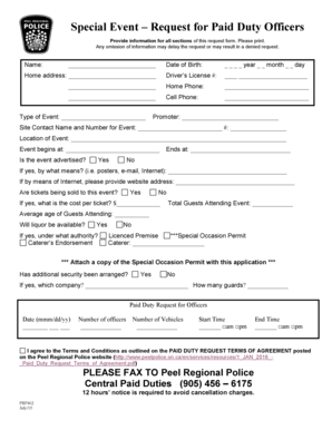 Special Event Paid Duty Officer Request Form