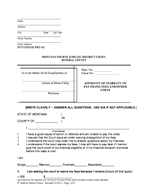 Montana Affidavit of Inability to Pay Filing Fees