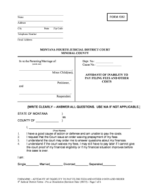 Montana Affidavit of Inability to Pay Filing Fees