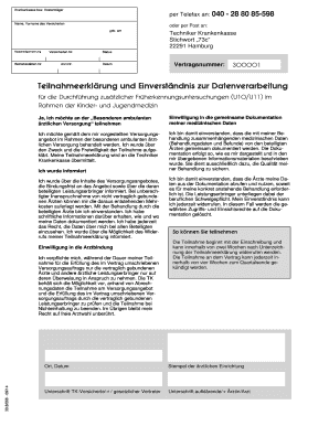 Teilnahmeerklärung und Einverständnis zur Datenverarbeitung für die Durchführung zusätzlicher Früherkennungsuntersuchungen (U10/U11) im Rahmen der Kinder- und Jugendmedizin