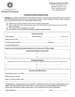 Transcript Evaluation Request Form