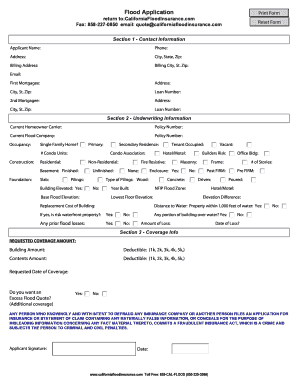 California Flood Insurance Application