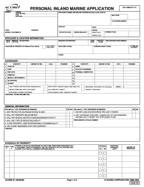 Personal Inland Marine Insurance Application
