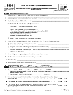 Form 8854 Initial and Annual Expatriation Statement