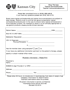 Step Therapy Form for Topical Corticosteroids