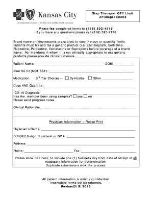 Antidepressant Step Therapy Form