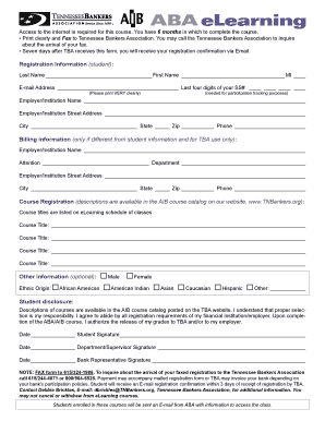 Tennessee Bankers Association Course Registration Form